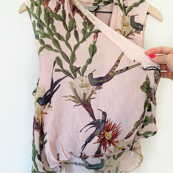 NWT All Saints Abi Nolina Floral & Fauna Draped Top in Clay Pink Size US 4 - Picture 9 of 11